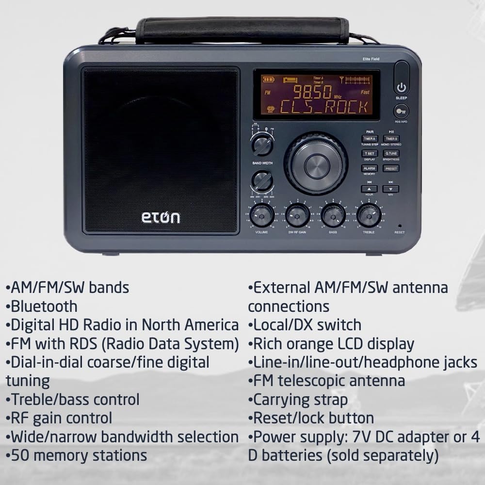 Eton Elite Field AM/FM/Rádio desktop ondas curtas com Bluetooth